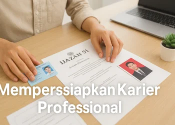ilustrasi Seorang calon pendaftar sedang menyiapkan dokumen CPNS 2026 di atas meja kerja