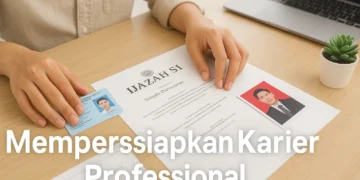 ilustrasi Seorang calon pendaftar sedang menyiapkan dokumen CPNS 2026 di atas meja kerja