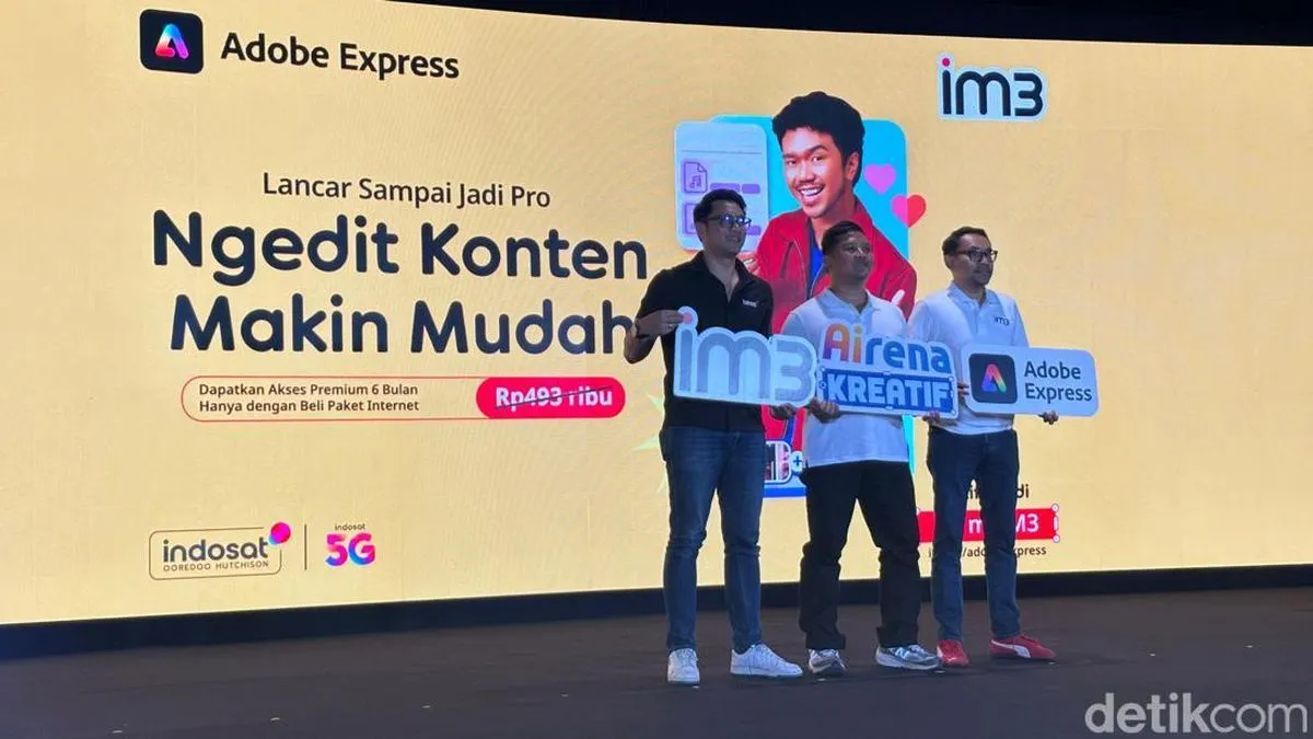 Ilustrasi paket internet IM3 dan layanan Adobe Express Premium