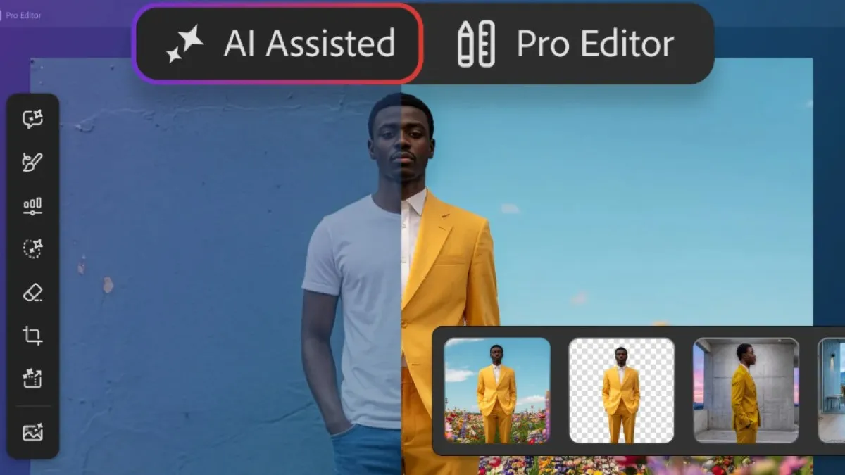 Antarmuka Adobe Photoshop dengan fitur AI Assisted Editor