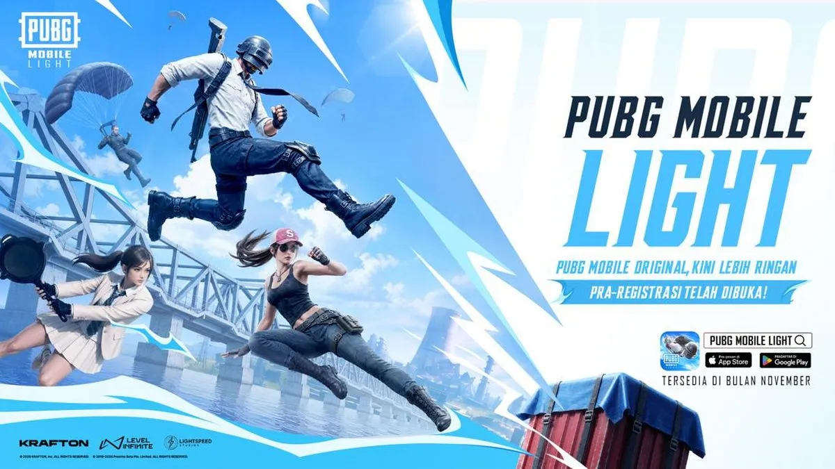 Tampilan antarmuka pra-registrasi aplikasi PUBG Mobile Light pada perangkat seluler