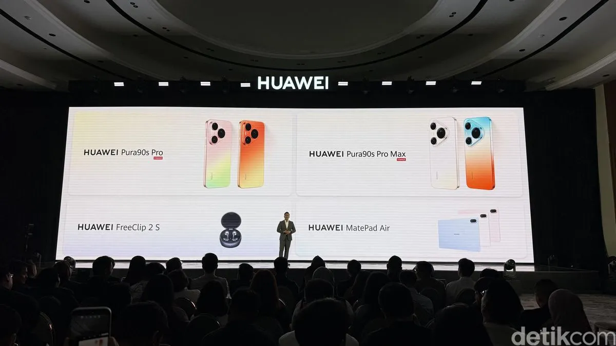 Jajaran produk baru Huawei Pura 90s Series, TWS FreeClip 2 S, dan tablet MatePad Air yang resmi diluncurkan di Indonesia.