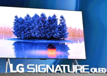 Ilustrasi layar televisi OLED yang menampilkan berbagai warna