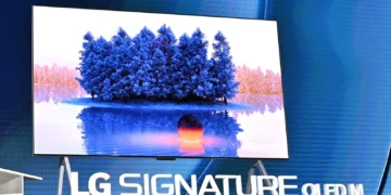 Ilustrasi layar televisi OLED yang menampilkan berbagai warna